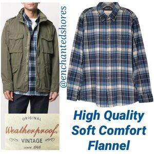 Mens Flannel Shirt Weatherproof Vintage Wash Blue Gray Plaid Mens Size Large